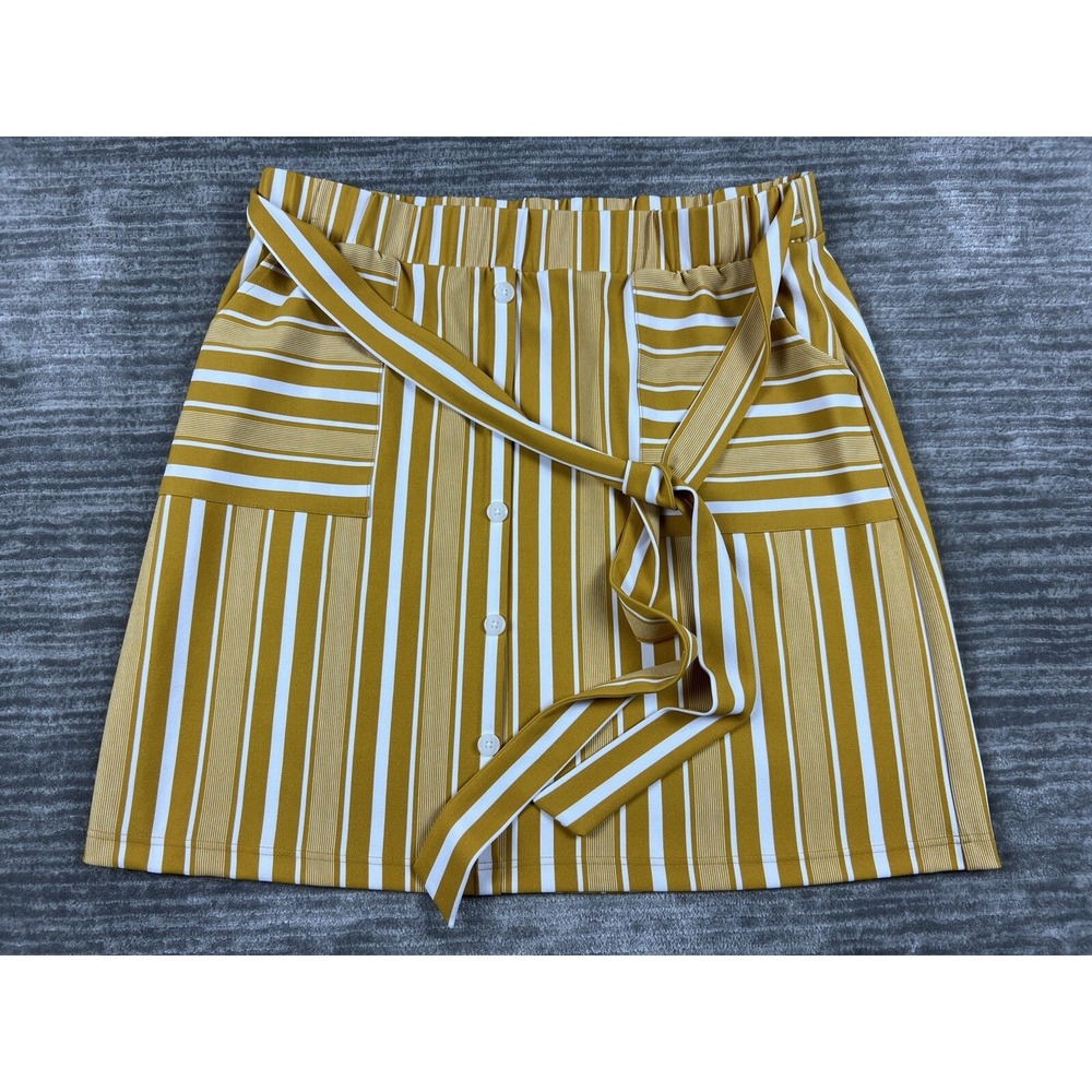 Cato Skirt Womens 18/20W Mustard Yellow White Striped A-Line Mini Belted
